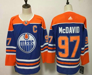 Men's Edmonton Oilers #97 Connor McDavid Royal Blue With Orange Home 2019 Hockey Adidas Stitched NHL Jersey