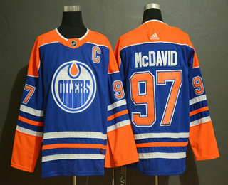 Men's Edmonton Oilers #97 Connor McDavid Royal Blue With Orange Home 2019 Hockey Adidas Stitched NHL Jersey