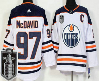 Men's Edmonton Oilers #97 Connor McDavid White 2024 Stanley Cup Final Authentic Jersey