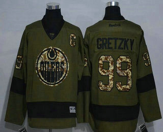 Men's Edmonton Oilers #99 Wayne Gretzky Green Salute to Service Adidas Stitched NHL Reebok Hockey Jersey