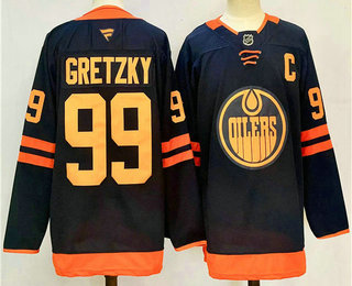 Men's Edmonton Oilers #99 Wayne Gretzky Navy Blue 2024 Stitched Jersey