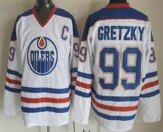 Men's Edmonton Oilers #99 Wayne Gretzky White Throwback Jersey