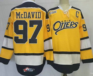 Men's Erie Otters #97 Connor McDavid Yellow Stitched Jersey