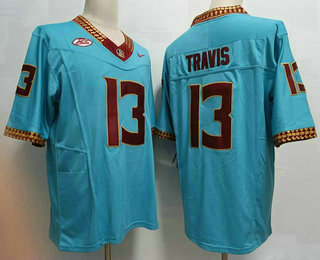 Men's FSU Florida State Seminoles #13 Jordan Travis Blue FUSE College Stitched Jersey