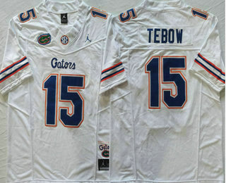 Men's Florida Gators #15 Tim Tebow White FUSE College Stitched Jersey