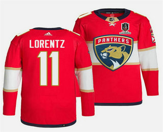 Men's Florida Panthers #11 Steven Lorentz Red Home 2024 Stanley Cup Champions Stitched Jersey
