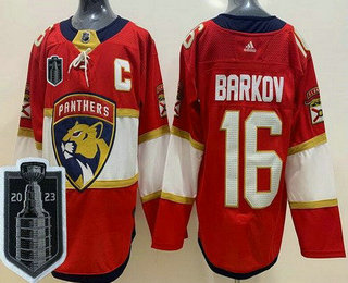 Men's Florida Panthers #16 Aleksander Barkov Red 2023 Stanley Cup Final Authentic Jersey