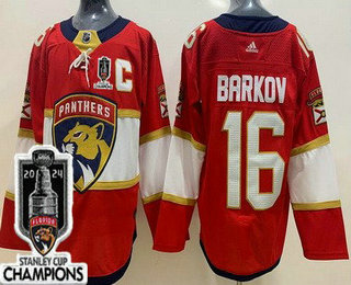 Men's Florida Panthers #16 Aleksander Barkov Red 2024 Stanley Cup Champions Authentic Jersey