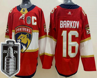 Men's Florida Panthers #16 Aleksander Barkov Red 2024 Stanley Cup Final Authentic Jersey