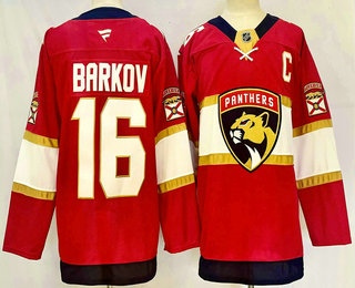 Men's Florida Panthers #16 Aleksander Barkov Red 2024 With C Patch Stitched Jersey