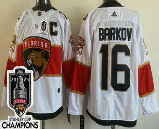 Men's Florida Panthers #16 Aleksander Barkov White 2024 Stanley Cup Champions Authentic Jersey