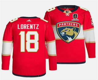 Men's Florida Panthers #18 Steven Lorentz Red Home 2024 Stanley Cup Champions Stitched Jersey