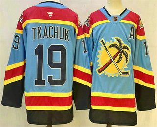 Men's Florida Panthers #19 Matthew Tkachuk Blue 2024 Reverse Retro With A Patch Stitched Jersey