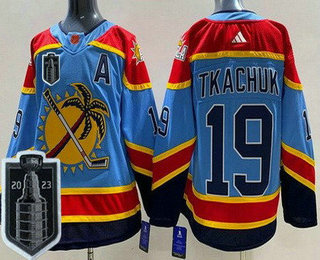 Men's Florida Panthers #19 Matthew Tkachuk Blue Reverse Retro 2023 Stanley Cup Final Authentic Jersey