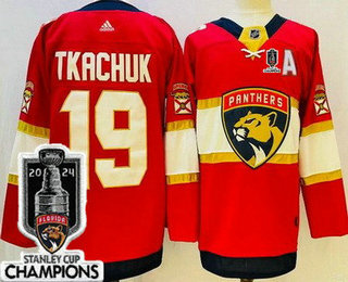 Men's Florida Panthers #19 Matthew Tkachuk Red 2024 Stanley Cup Champions Authentic Jersey