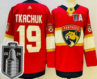 Men's Florida Panthers #19 Matthew Tkachuk Red 2024 Stanley Cup Final Authentic Jersey