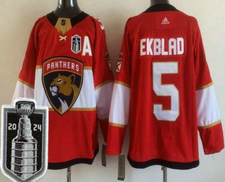 Men's Florida Panthers #5 Aaron Ekblad Red 2024 Stanley Cup Final Authentic Jersey