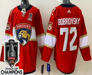 Men's Florida Panthers #72 Sergei Bobrovsky Red 2024 Stanley Cup Champions Authentic Jersey