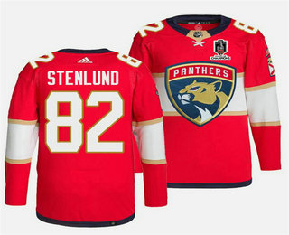 Men's Florida Panthers #82 Kevin Stenlund Red Home 2024 Stanley Cup Champions Stitched Jersey