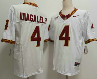 Men's Florida State Seminoles #4 DJ Uiagalelei White FUSE College Stitched Jersey