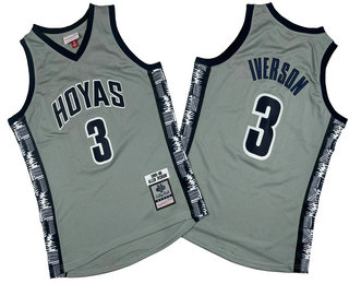Men's Georgetown Hoyas #3 Allen Iverson Grey 1995-96 Hardwood Classics Throwback Jersey