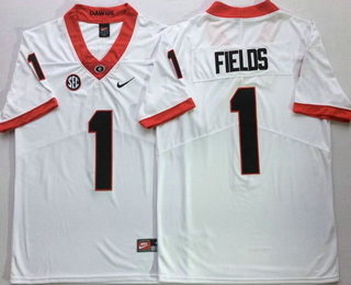 Men's Georgia Bulldogs #1 Justin Fields White 2017 Vapor Untouchable Stitched Nike NCAA Jersey