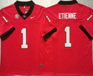 Men's Georgia Bulldogs #1 Trevor Etienne Red FUSE Stitched College Jersey