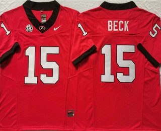 Men's Georgia Bulldogs #15 Carson Beck Red FUSE College Stitched Jersey