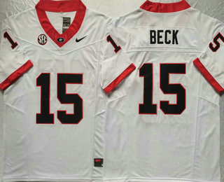 Men's Georgia Bulldogs #15 Carson Beck White FUSE College Stitched Jersey