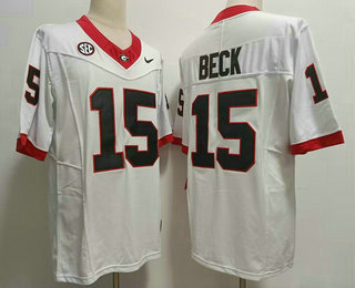 Men's Georgia Bulldogs #15 Carson Beck White FUSE College Stitched Jersey