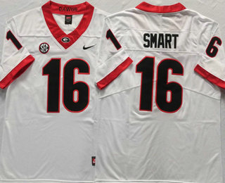 Men's Georgia Bulldogs #16 Kirby Smart White 2023 Vapor Untouchable Limited Stitched Nike Jersey