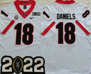 Men's Georgia Bulldogs #18 JT Daniels White 2022 Champions College Football Jersey