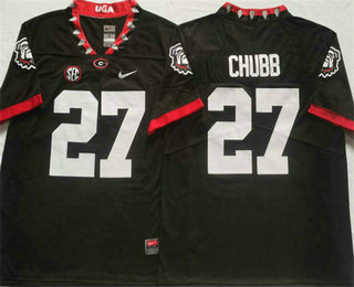 Men's Georgia Bulldogs #27 Nick Chubb Black 100th 2020 Vapor Untouchable Limited Stitched Nike Jersey