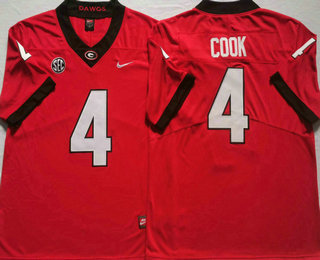 Men's Georgia Bulldogs #4 James Cook Red Red 2021 Vapor Untouchable Limited Stitched Nike Jersey