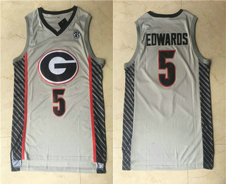 Men's Georgia Bulldogs #5 Anthony Edwards Grey College Basketball Swingman Stitched Jersey