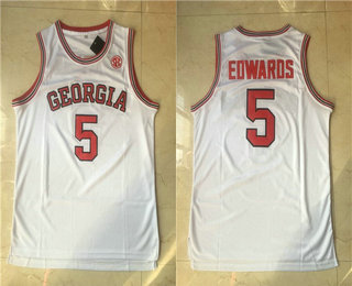 Men's Georgia Bulldogs #5 Anthony Edwards White With Red Name College Basketball Swingman Stitched Jersey