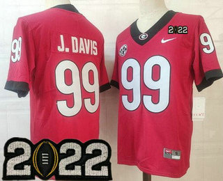 Men's Georgia Bulldogs #99 Jordan Davis Red 2022 Champions College Football Jersey