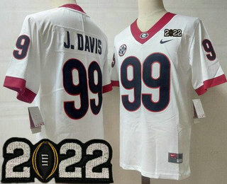 Men's Georgia Bulldogs #99 Jordan Davis White 2022 Champions College Football Jersey