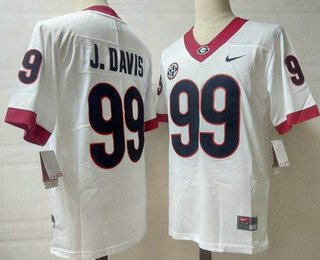 Men's Georgia Bulldogs #99 Jordan Davis White College Football Jersey