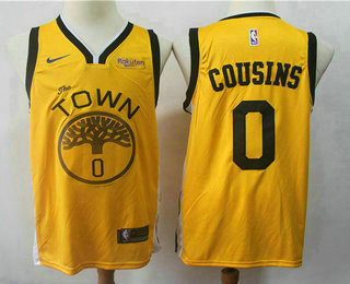 Men's Golden State Warriors #0 DeMarcus Cousins Yellow Nike Swingman 2018 playoffs Earned Edition Stitched Jersey With The Sponsor Logo