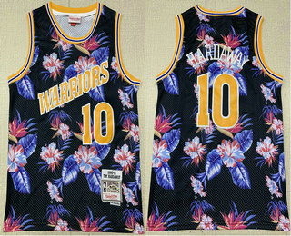 Men's Golden State Warriors #10 Tim Hardaway 1990-91 Ness Floral Fashion Hardwood Classics Soul Swingman Throwback Jersey