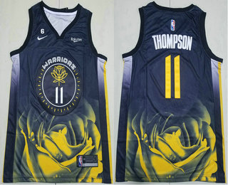 Men's Golden State Warriors #11 Klay Thompson 2022 Black City Edition With 6 Patch Stitched Jersey With Sponsor
