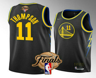 Men's Golden State Warriors #11 Klay Thompson 2022 Black NBA Finals Stitched Jersey