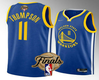 Men's Golden State Warriors #11 Klay Thompson 2022 Royal NBA Finals Stitched Jersey