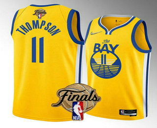 Men's Golden State Warriors #11 Klay Thompson 2022 Yellow NBA Finals Stitched Jersey