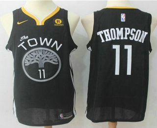 Men's Golden State Warriors #11 Klay Thompson Black 2017-2018 Nike Swingman Rakuten Stitched NBA Jersey