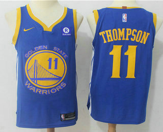 Men's Golden State Warriors #11 Klay Thompson Blue 2017-2018 Nike Authentic Rakuten Stitched NBA Jersey