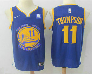 Men's Golden State Warriors #11 Klay Thompson Blue 2017-2018 Nike Swingman Rakuten Stitched NBA Jersey