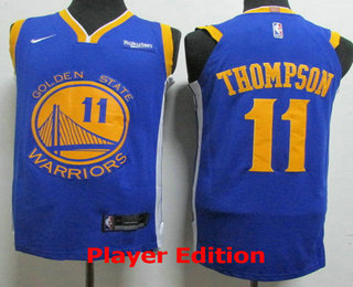 Men's Golden State Warriors #11 Klay Thompson Blue 2018 Nike Player Edition Stitched NBA Jersey With The Sponsor Logo