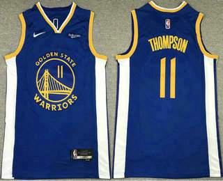 Men's Golden State Warriors #11 Klay Thompson Blue 75th Anniversary Diamond 2021 Stitched Jersey With Sponsor